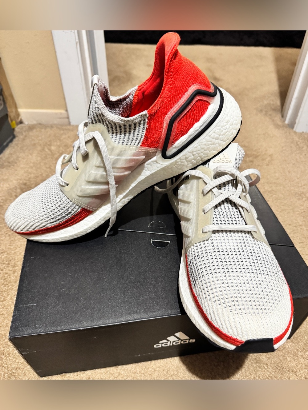 Adidas Ultaboost Gray Knit Sneaker with Orange Lining